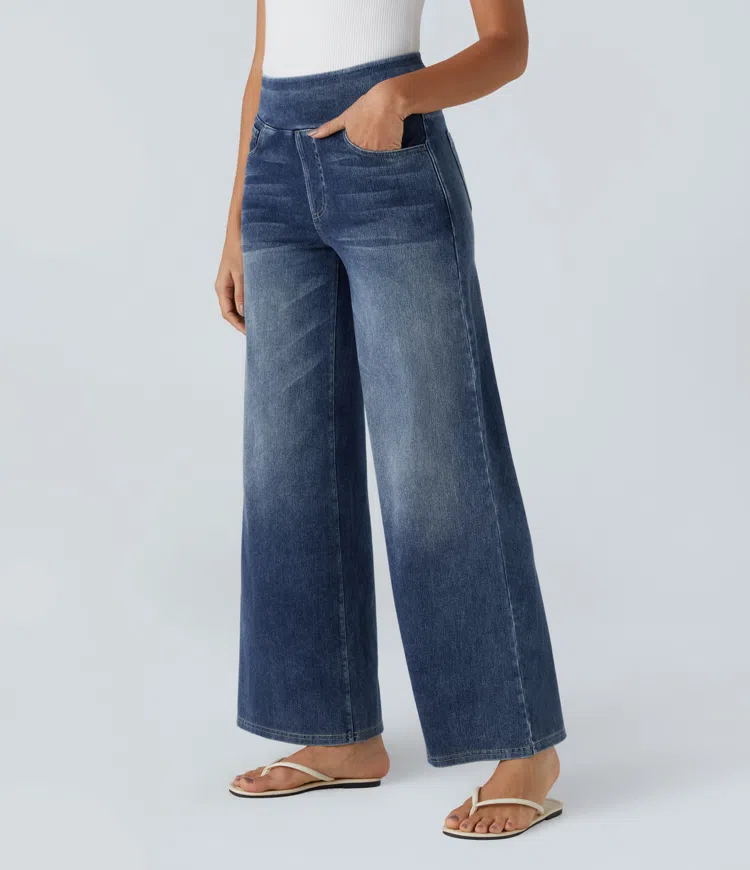 Quinn Super Stretch High-Waisted Wide Leg Jeans-unitmotor™