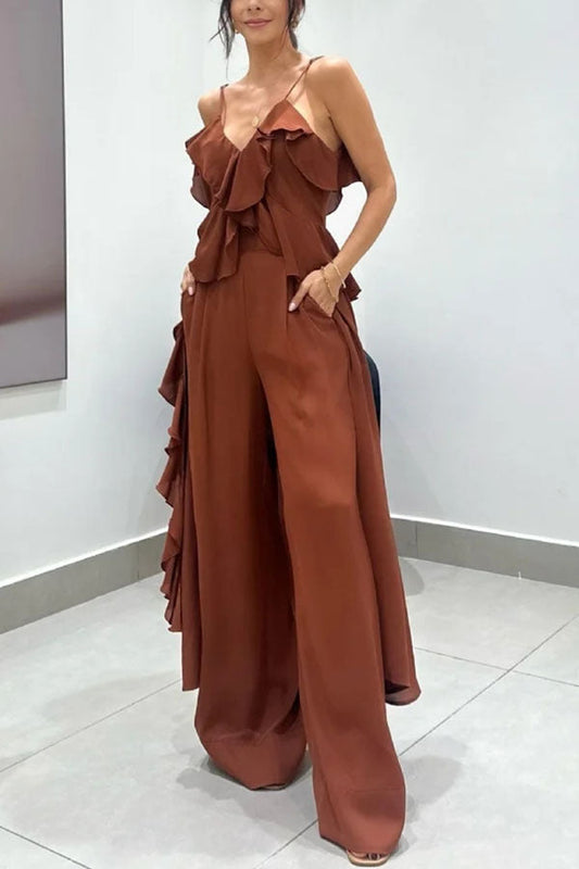 Ruffled Cami & Wide Leg Pants Two-Piece Set