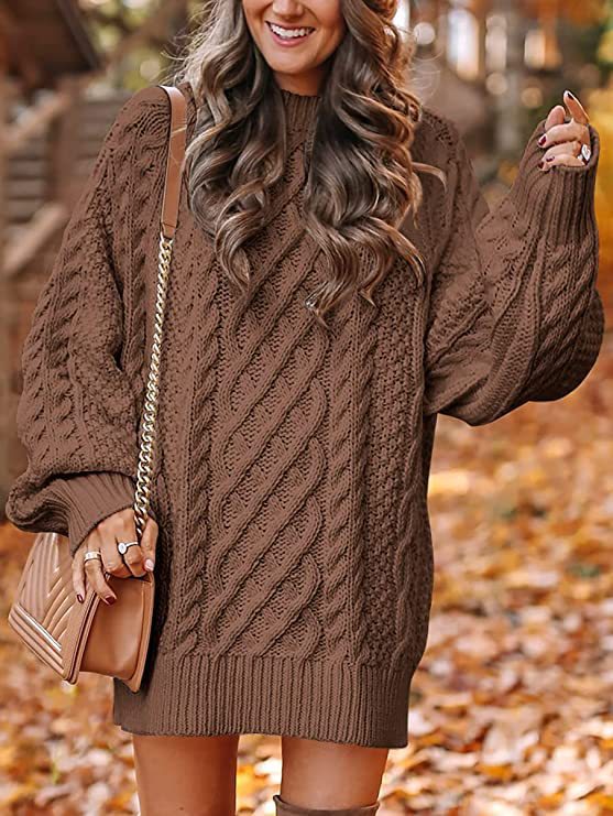 Knitted loose-fitting mock neck solid color sweater