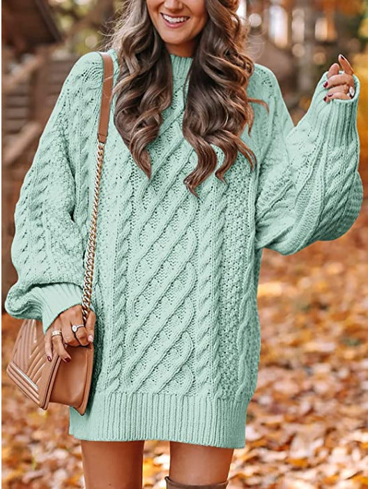 Knitted loose-fitting mock neck solid color sweater