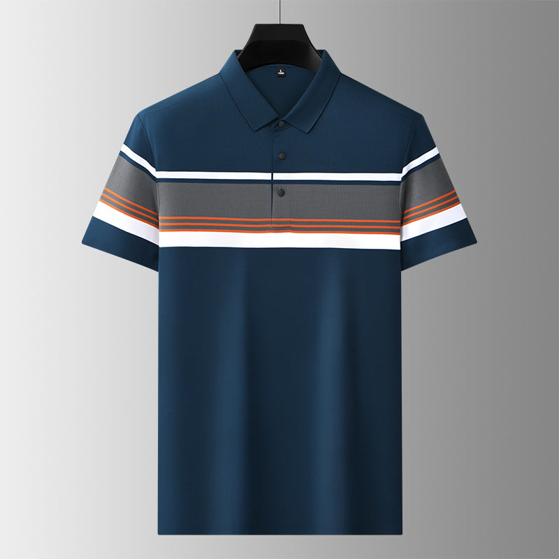 Men's high-end casual comfortable short-sleeved T-shirt men's wide striped fashion polo shirt-unitmotor™