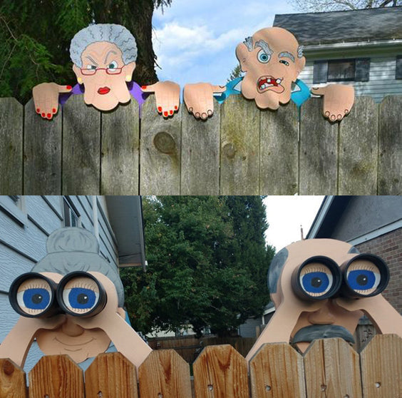 Fence Decoration Nosy Old Man and Lady Garden Yard Art-unitmotor™