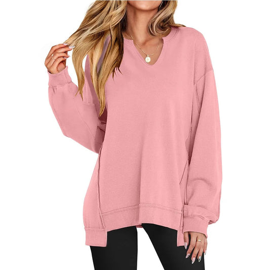 🔥Womens Oversized Sweatshirt V Neck Long Sleeve Tunic Lightweight Pullover