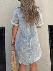 Short Sleeve Casual Denim Shirt Dress-Buy two and get free shipping!-unitmotor™