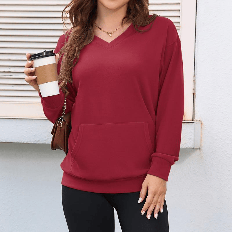 Women's Hoodless V-Neck Kangaroo Pocket Sweatshirt