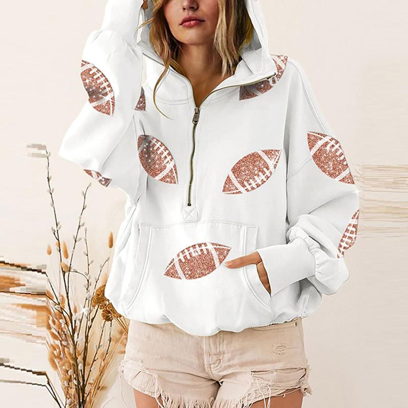 🔥'Glam Kickoff' Football Game Day Long Sleeve Half-Zip  Hoodie