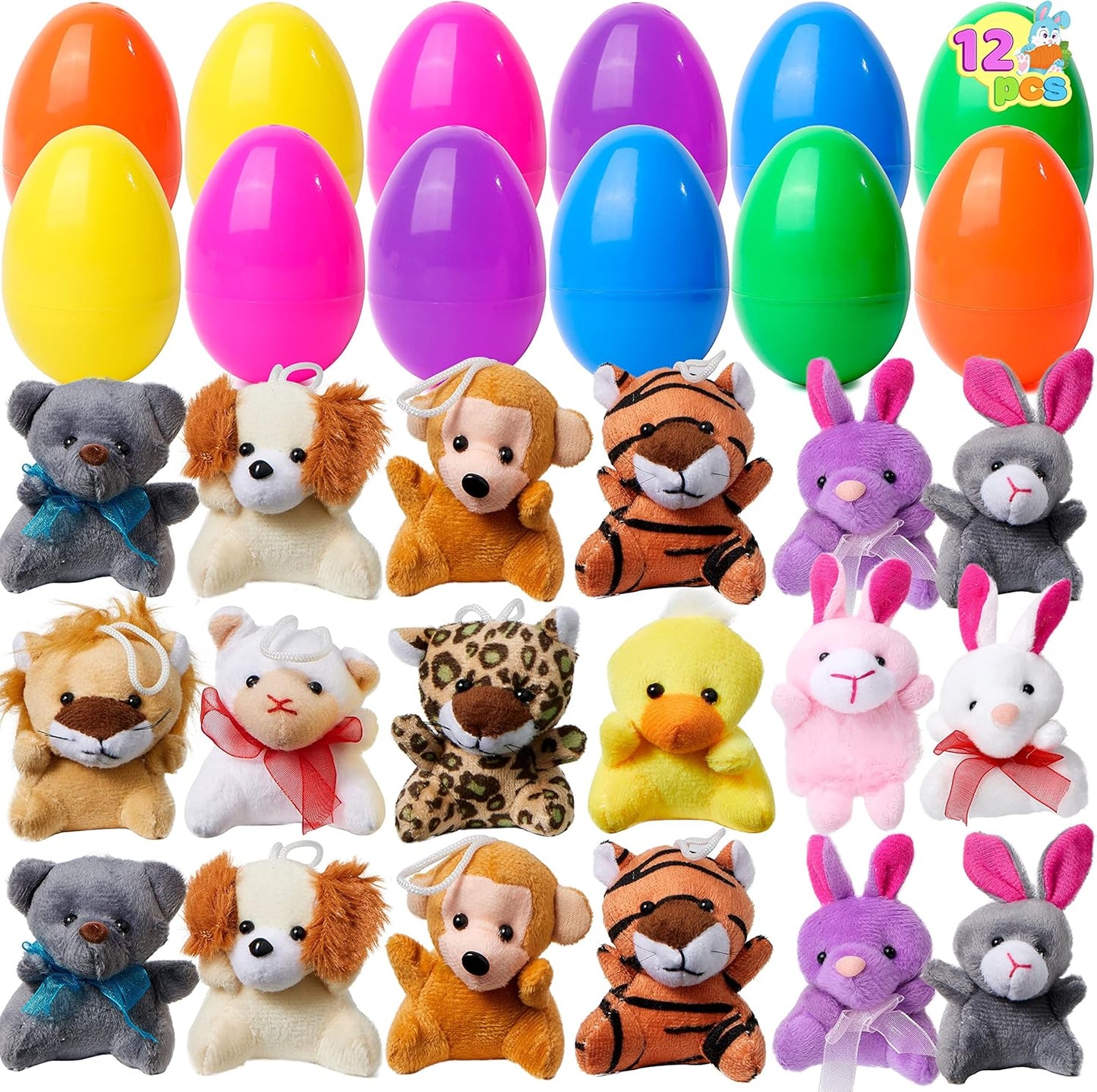 💥12/24/36 Pcs Prefilled Easter Eggs, Filled with Plush Animal Toys