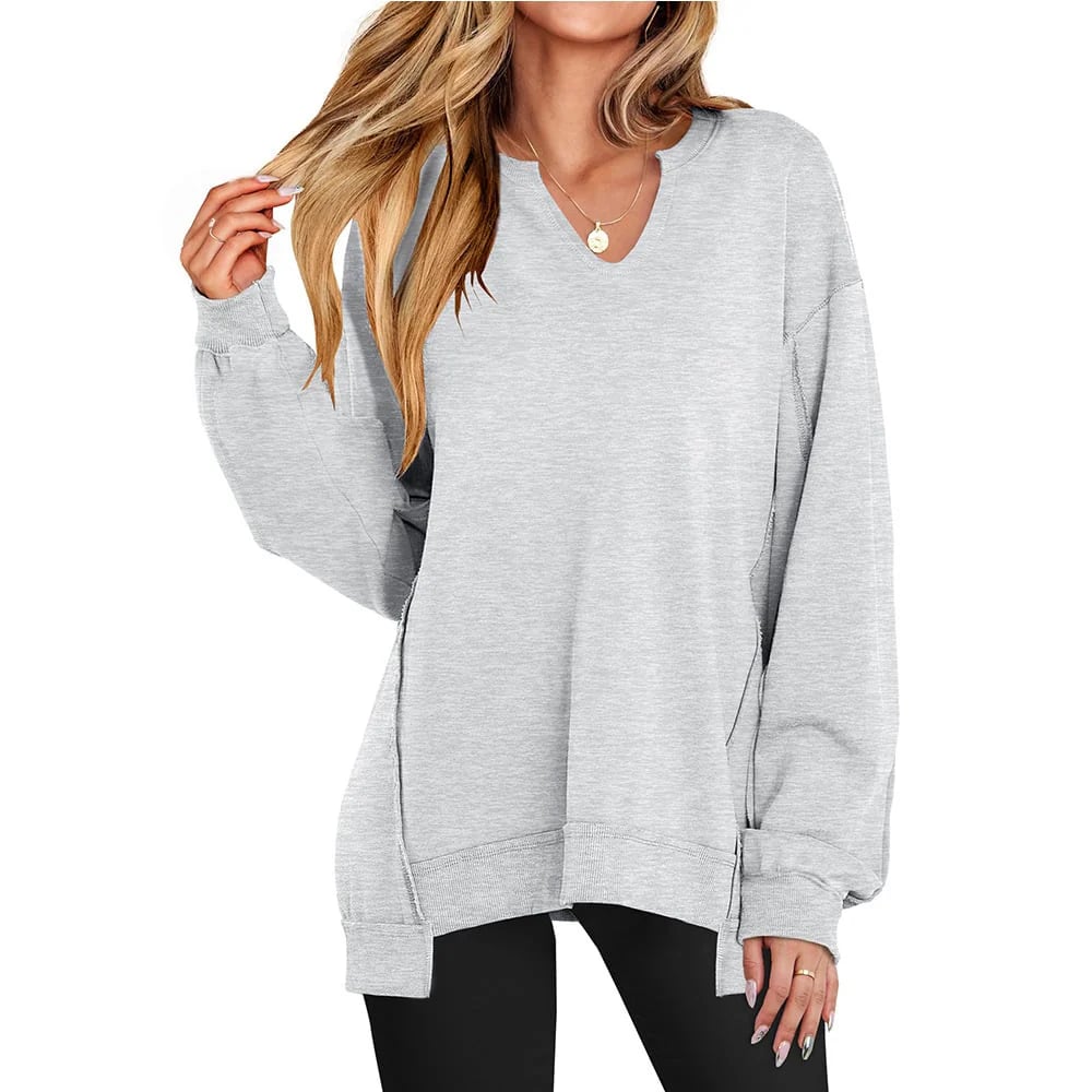 🔥Womens Oversized Sweatshirt V Neck Long Sleeve Tunic Lightweight Pullover