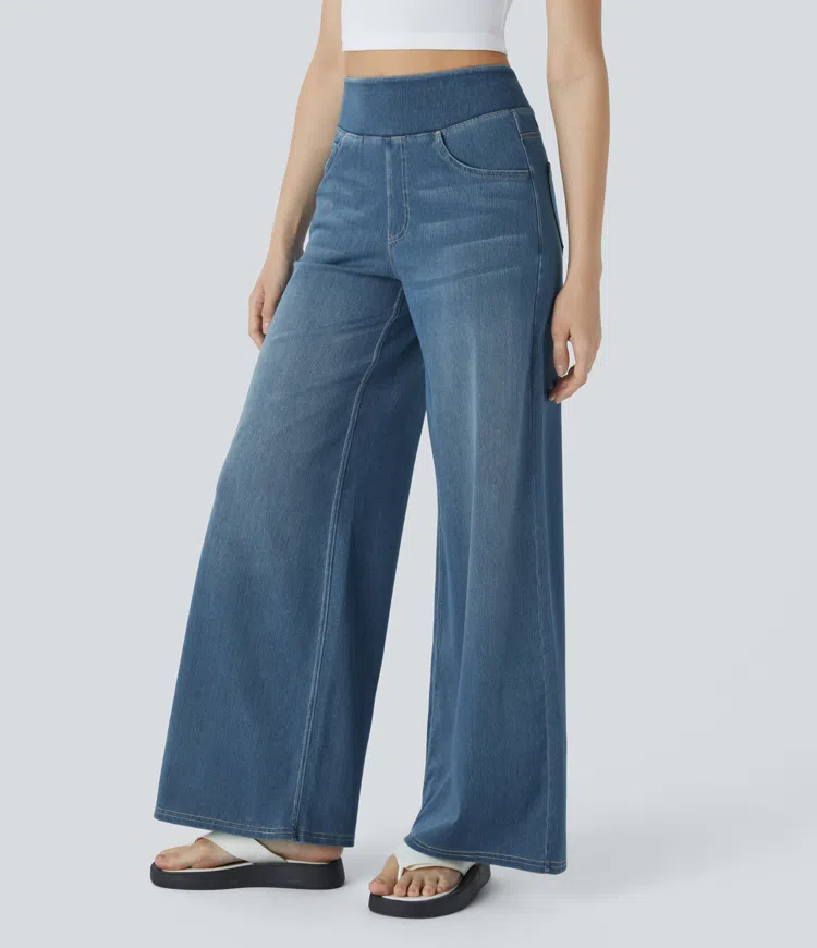 Quinn Super Stretch High-Waisted Wide Leg Jeans-unitmotor™