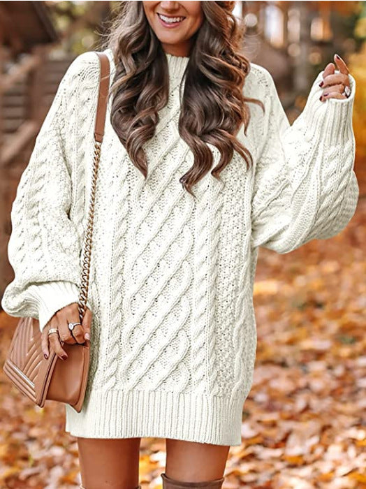 Knitted loose-fitting mock neck solid color sweater