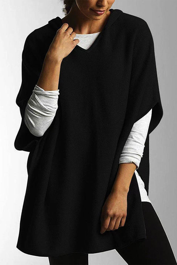 Casual Simplicity Solid Slit Hooded Collar Tops-unitmotor™