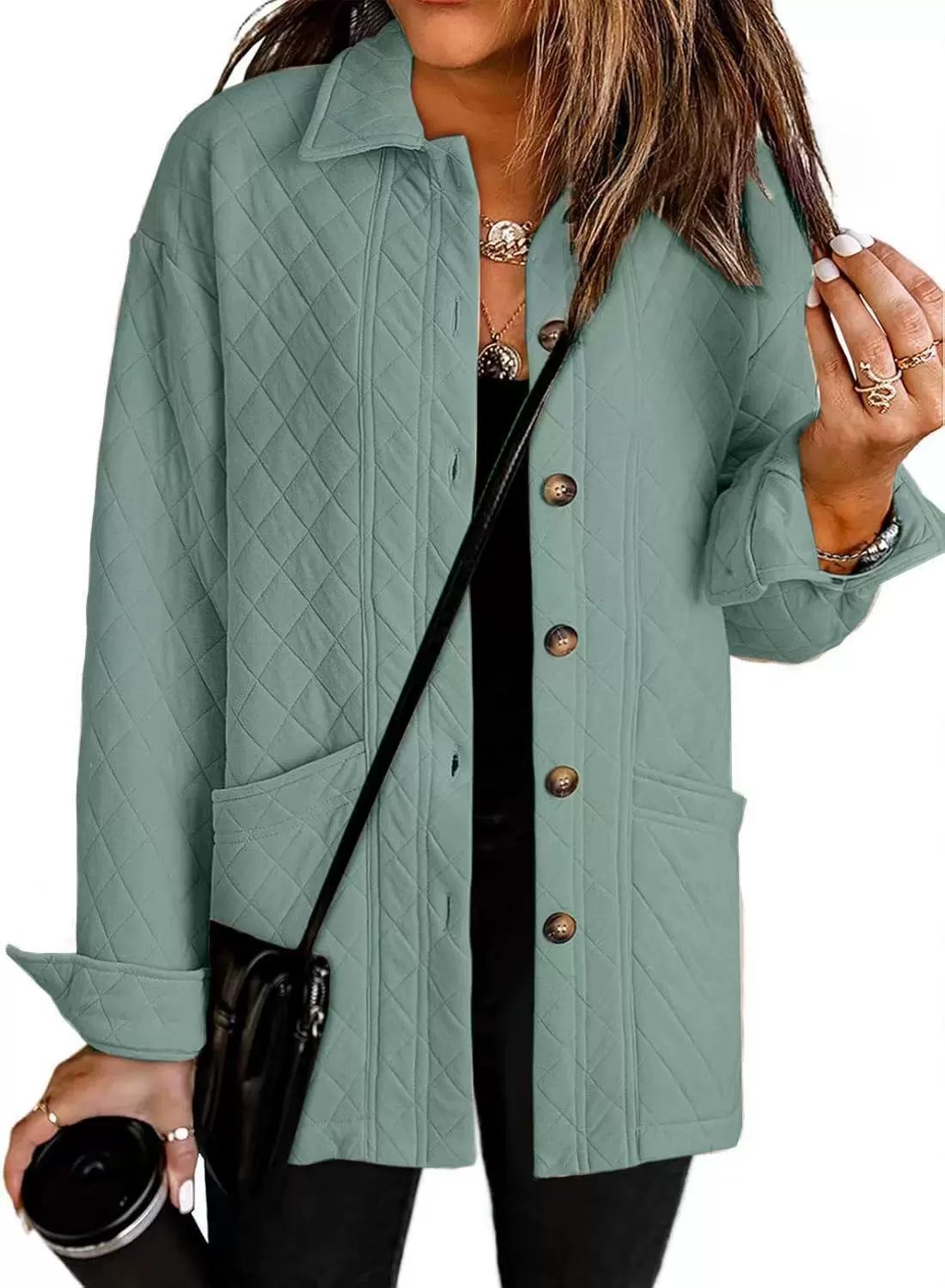 Women's Casual Button Down Long Sleeve Quilted Jackets