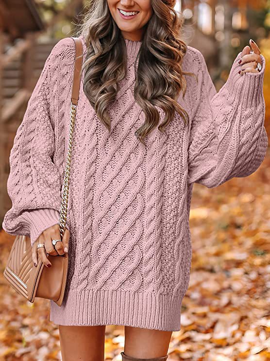 Knitted loose-fitting mock neck solid color sweater