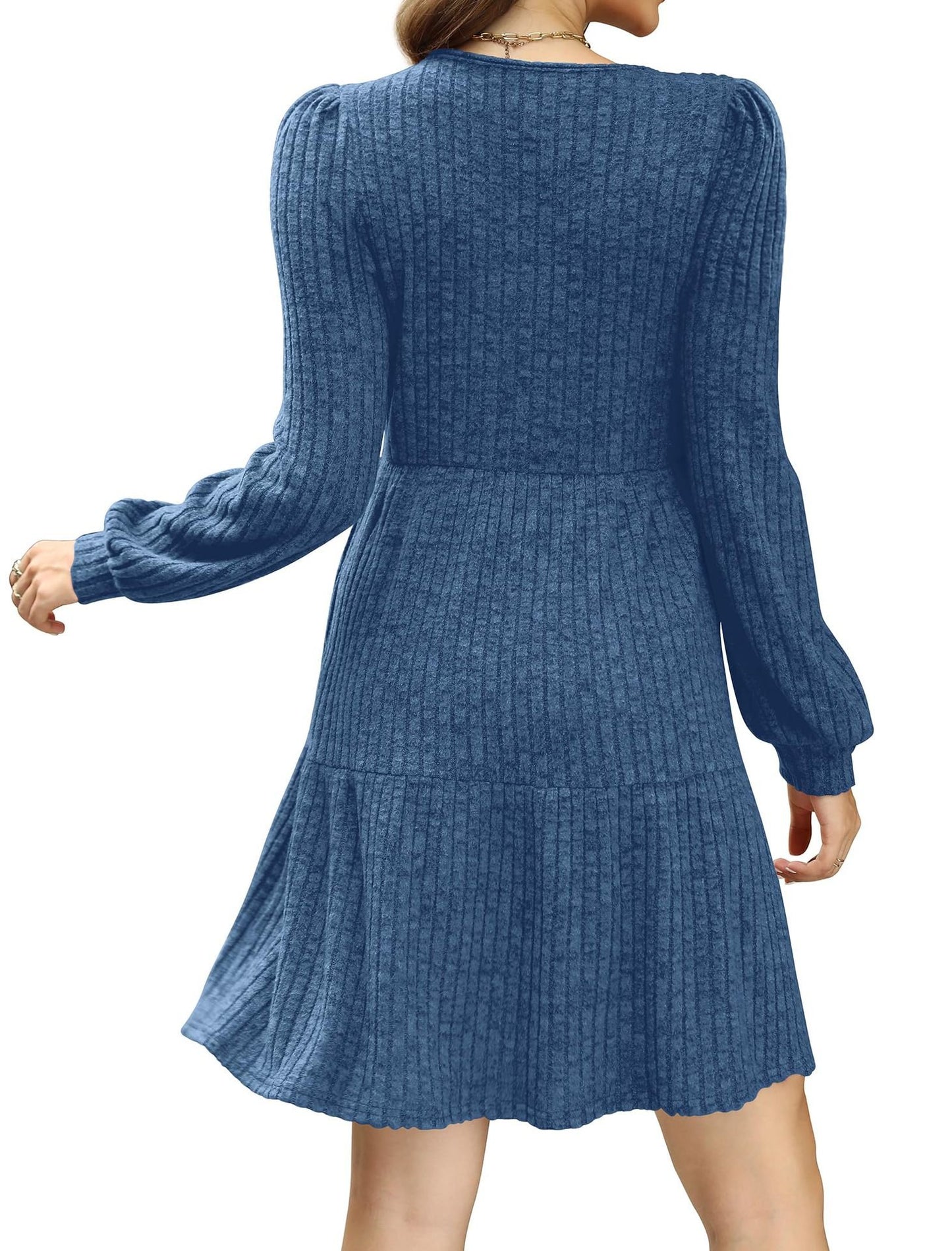💥2025 HOT SALE💥Womens Square Neck Long Sleeve Fall Dresses Casual Babydoll Sweater Dress