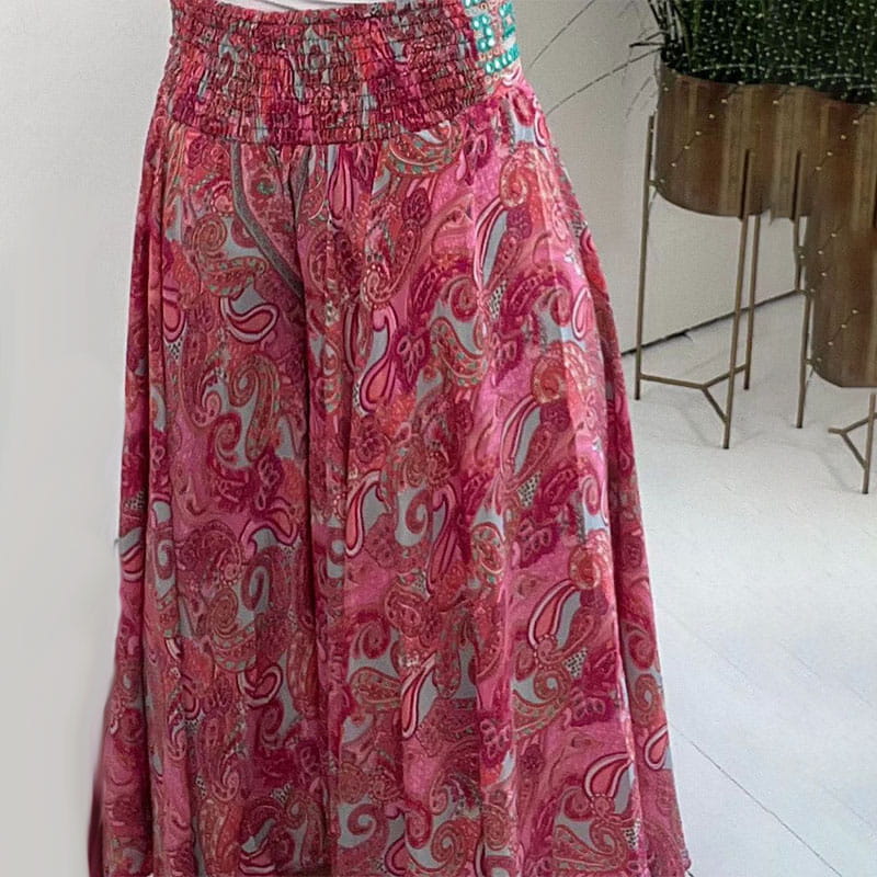 Ethnic Paisley Print Elastic Patchwork-Waist Lightweight Pants-unitmotor™