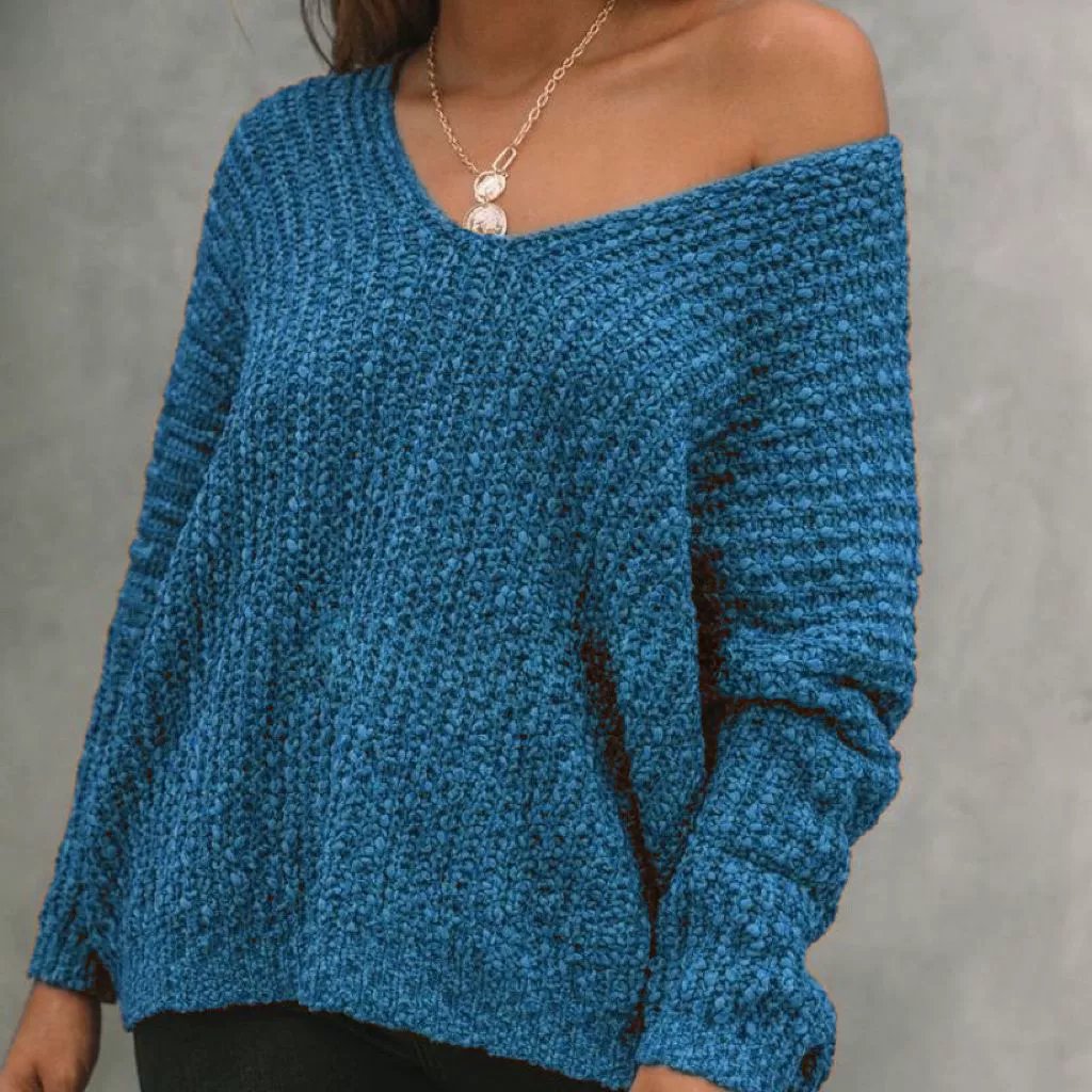 Women's Plain Drop Shoulder V Neck Sweater