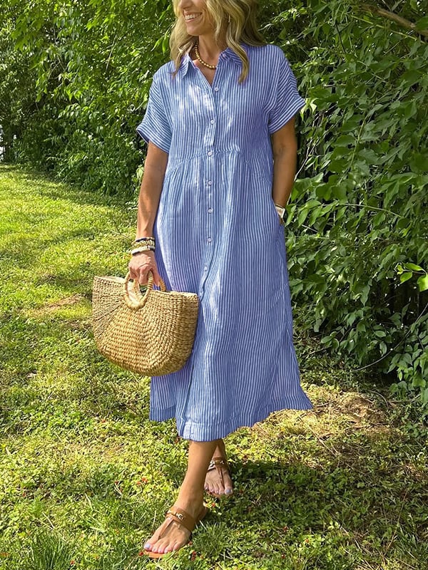 Striped Button-Down Shirt Dress