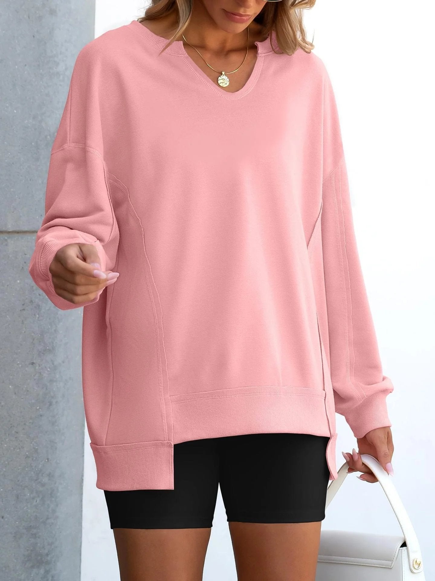 🔥Womens Oversized Sweatshirt V Neck Long Sleeve Tunic Lightweight Pullover