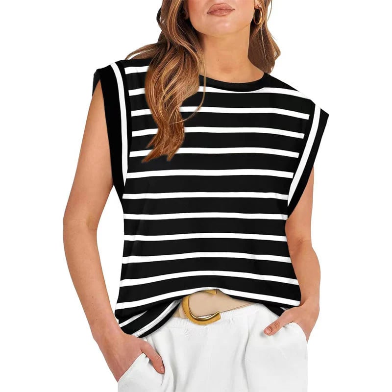 💖Women's Basic Fashion Casual Striped Sleeveless Vest T-Shirt