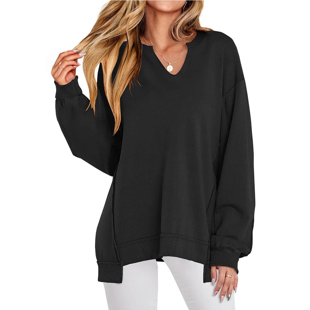 🔥Womens Oversized Sweatshirt V Neck Long Sleeve Tunic Lightweight Pullover