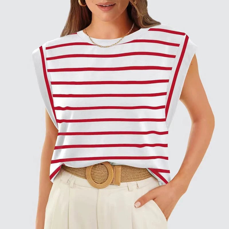 💖Women's Basic Fashion Casual Striped Sleeveless Vest T-Shirt