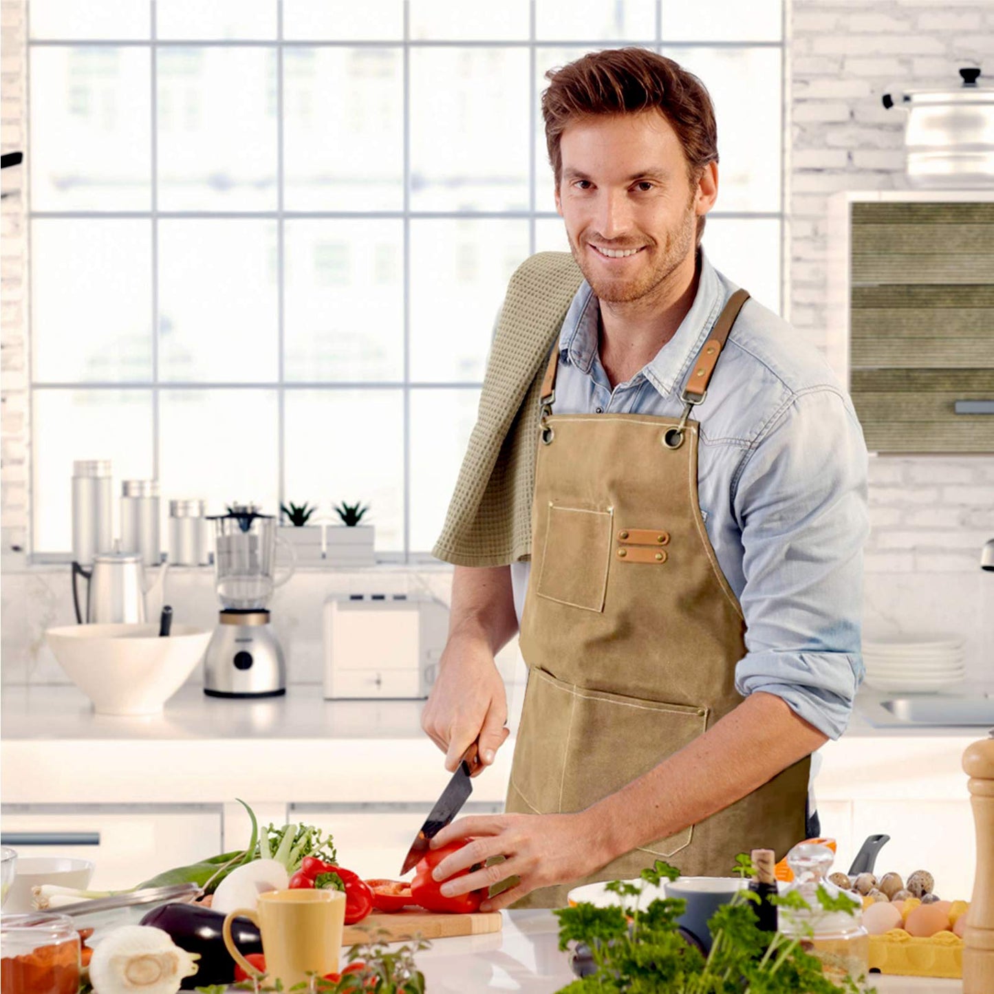 Cotton Canvas Cross Back Chef Apron (Adjustable, Large Pockets)