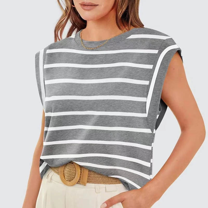 💖Women's Basic Fashion Casual Striped Sleeveless Vest T-Shirt