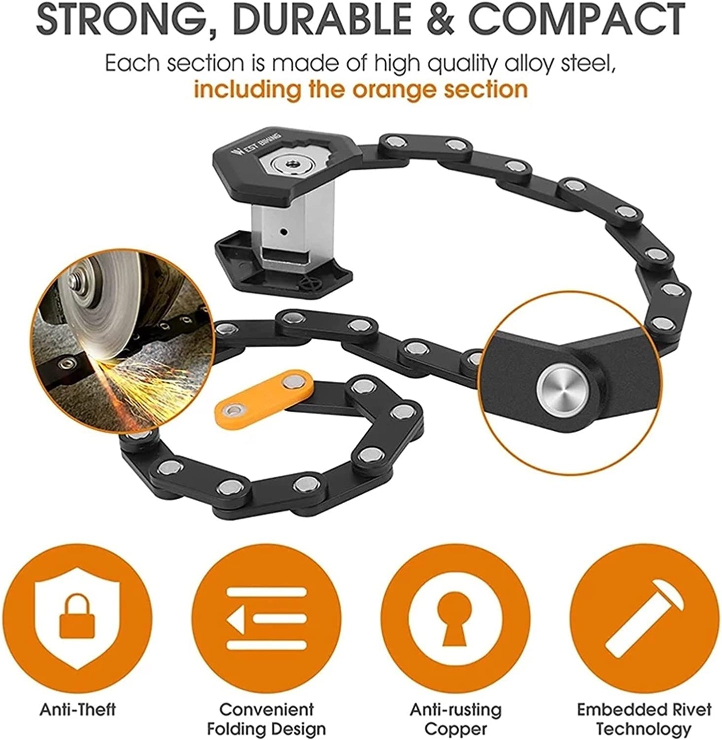 High Security Hamburg Foldable Bike Chain Lock-unitmotor™