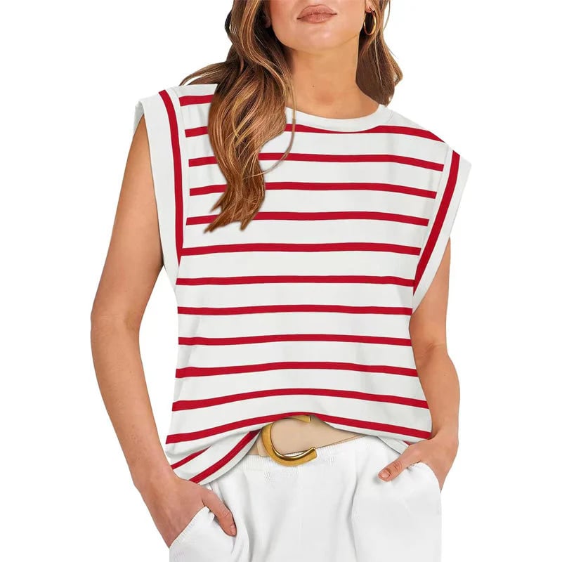 💖Women's Basic Fashion Casual Striped Sleeveless Vest T-Shirt