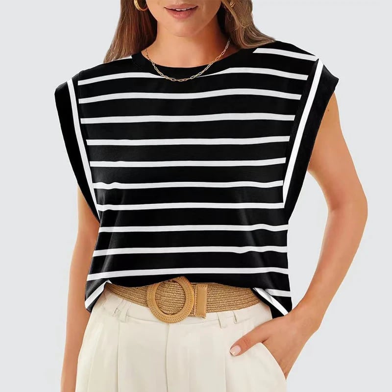 💖Women's Basic Fashion Casual Striped Sleeveless Vest T-Shirt