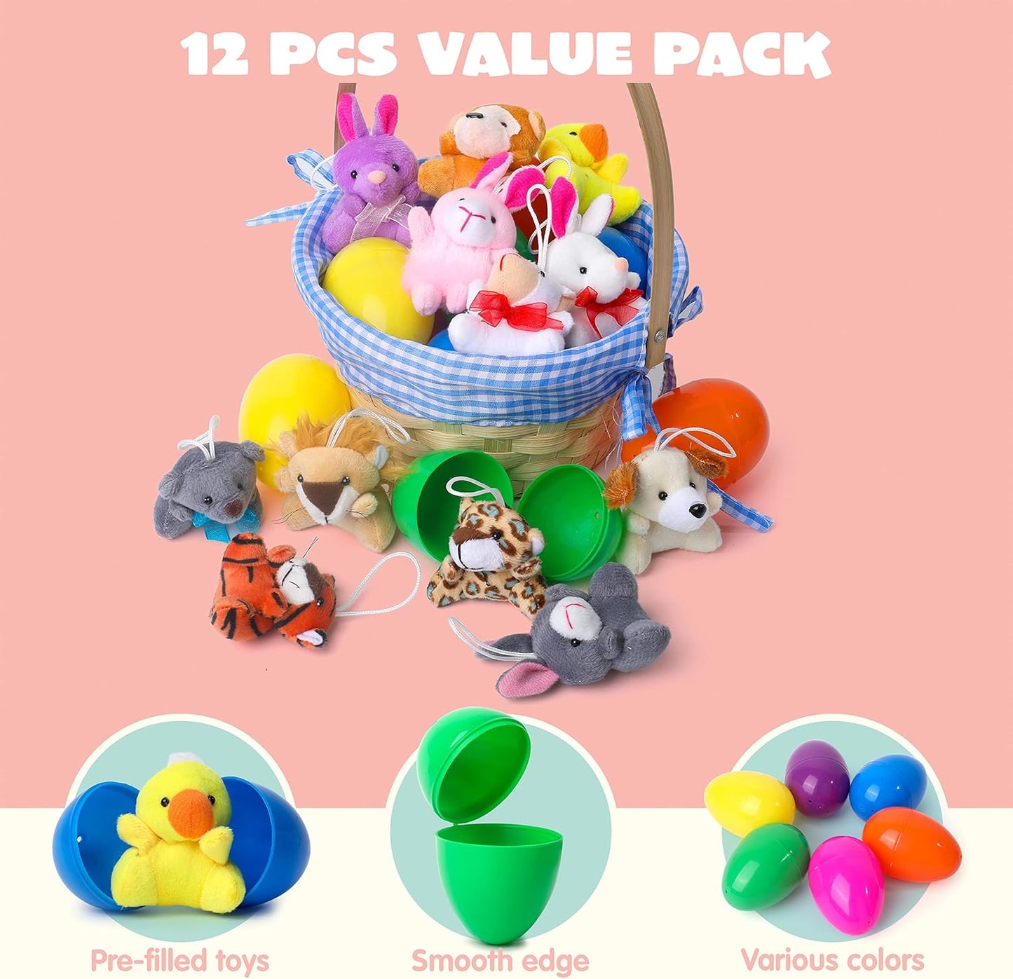 💥12/24/36 Pcs Prefilled Easter Eggs, Filled with Plush Animal Toys