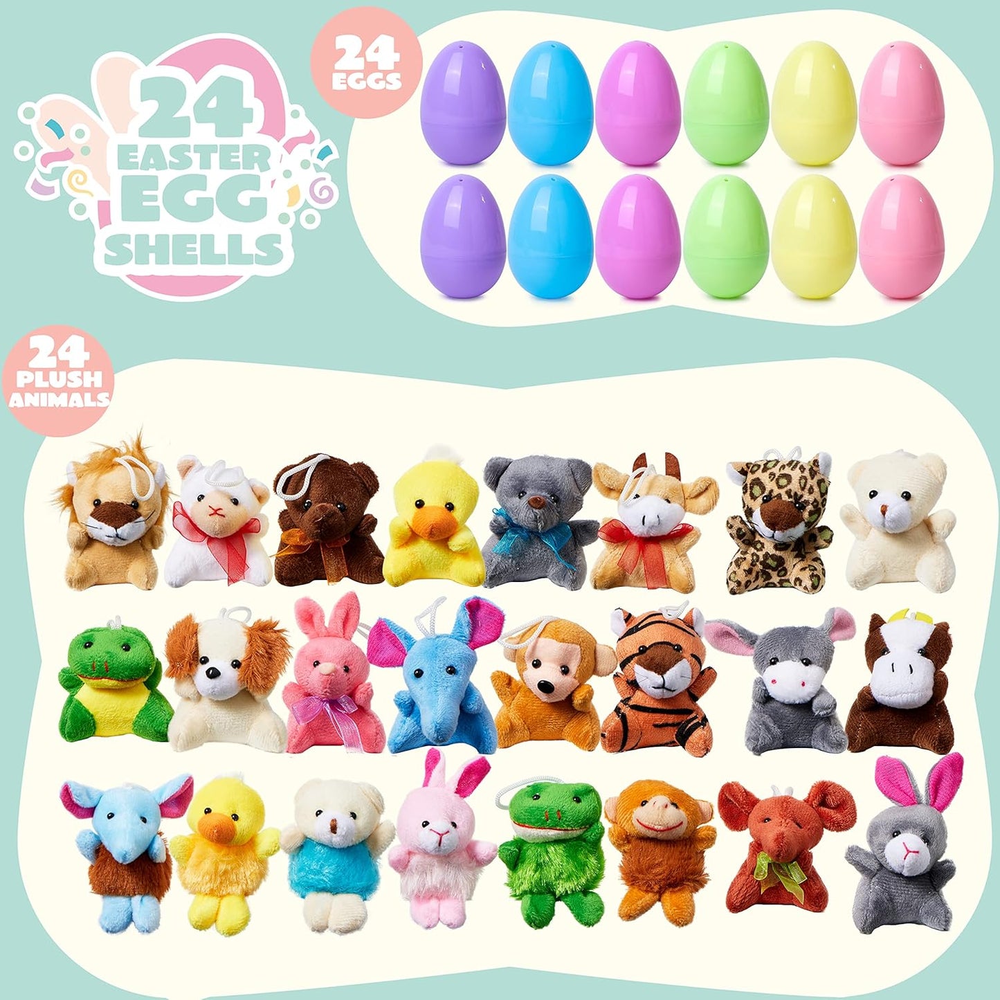 💥12/24/36 Pcs Prefilled Easter Eggs, Filled with Plush Animal Toys