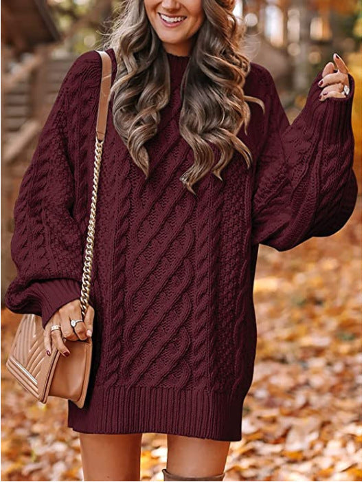 Knitted loose-fitting mock neck solid color sweater