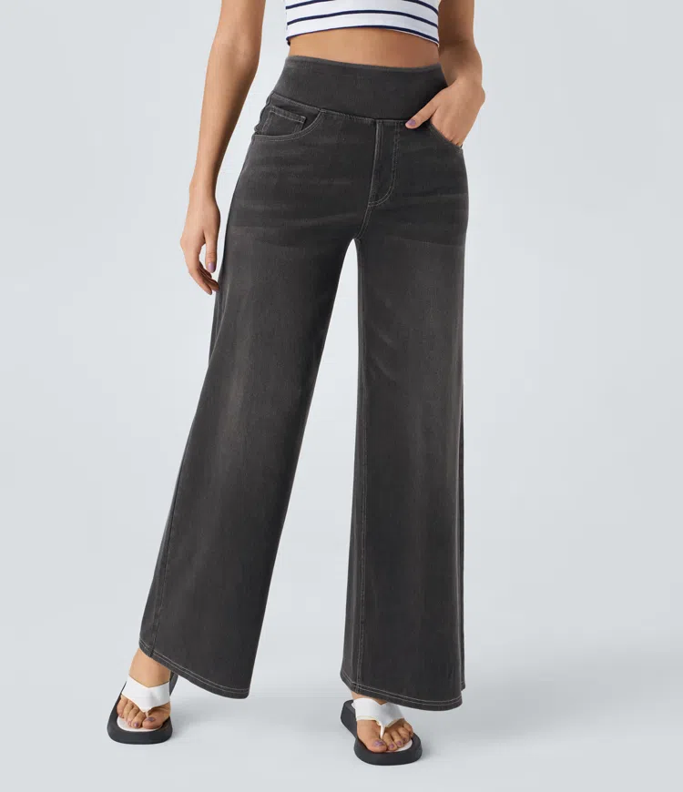 Quinn Super Stretch High-Waisted Wide Leg Jeans-unitmotor™