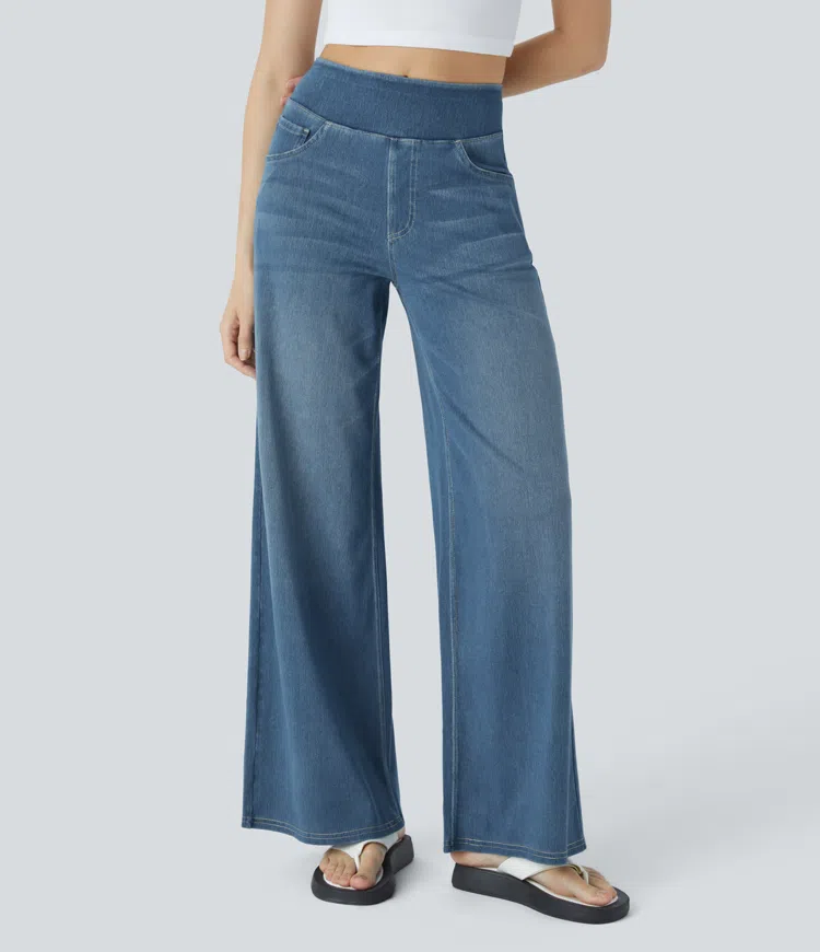 Quinn Super Stretch High-Waisted Wide Leg Jeans-unitmotor™