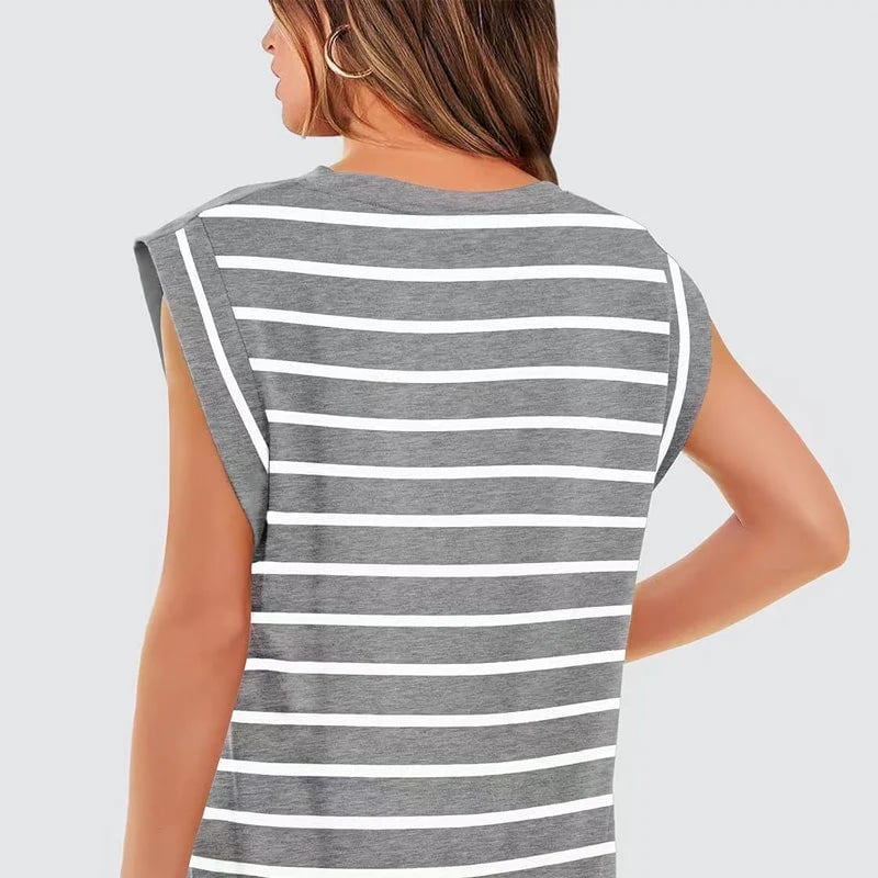 💖Women's Basic Fashion Casual Striped Sleeveless Vest T-Shirt
