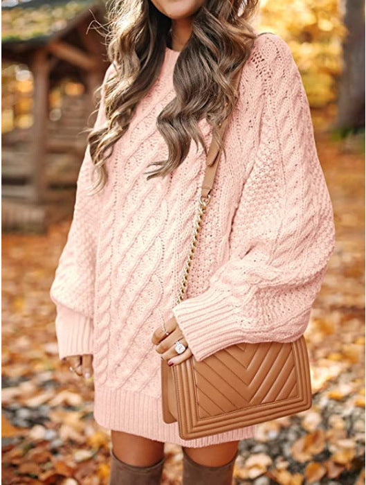 Knitted loose-fitting mock neck solid color sweater
