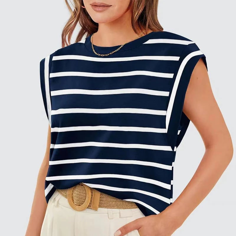 💖Women's Basic Fashion Casual Striped Sleeveless Vest T-Shirt