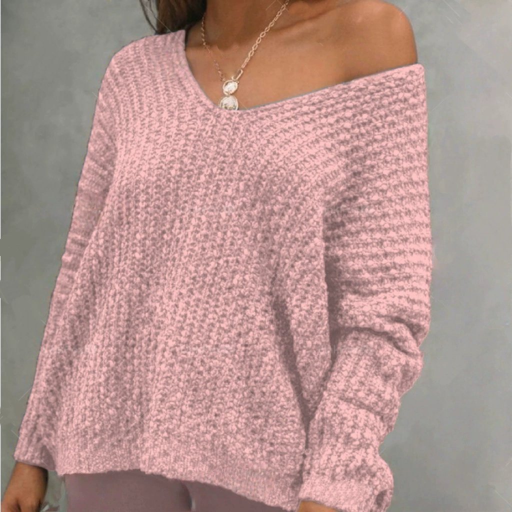 Women's Plain Drop Shoulder V Neck Sweater