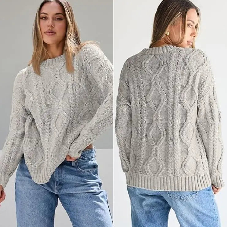 Women's Oversized Cable Knit Crewneck Sweaters