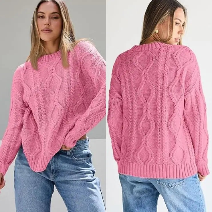 Women's Oversized Cable Knit Crewneck Sweaters