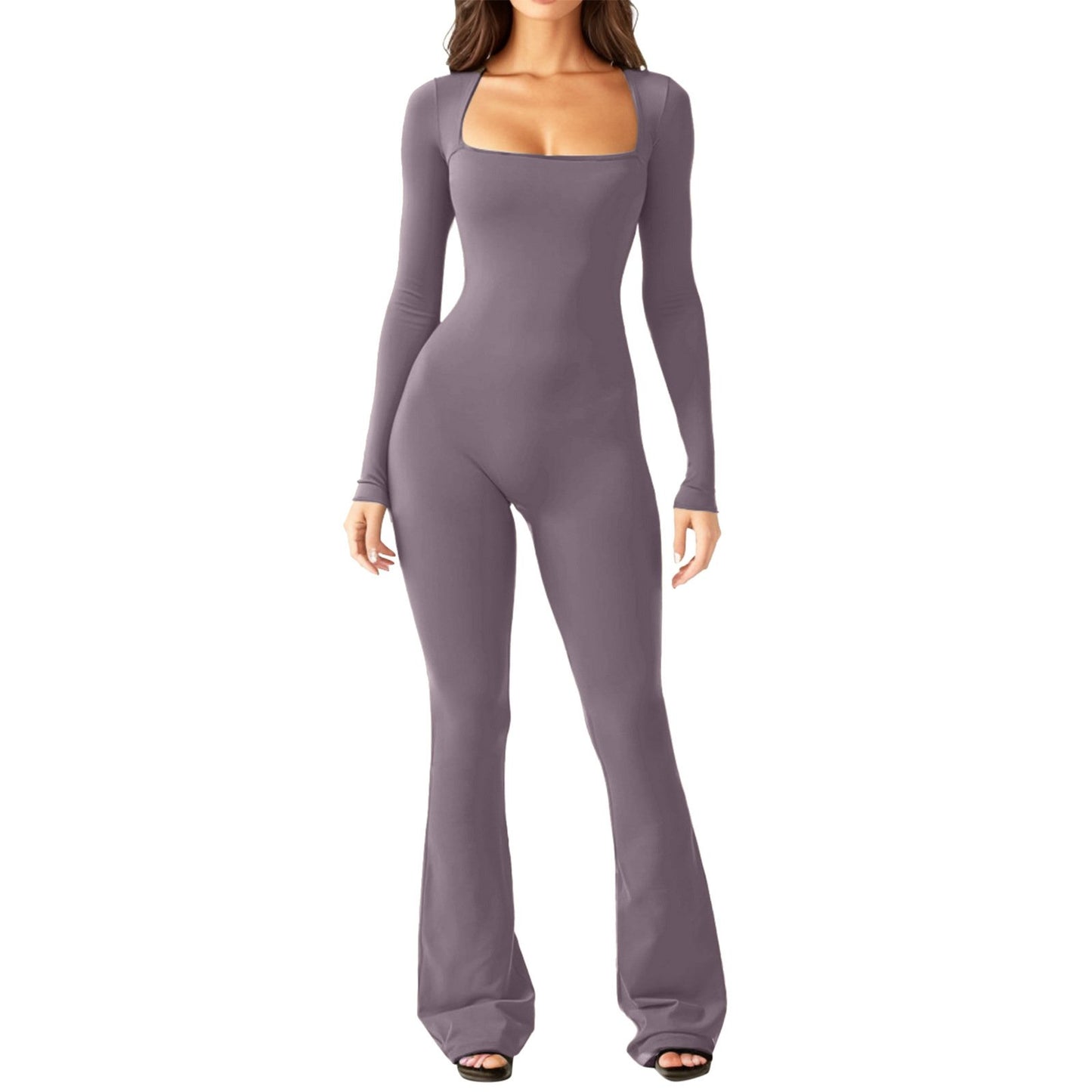 Square Neck Wide-Leg Long Sleeve Shapewear Jumpsuit-unitmotor™