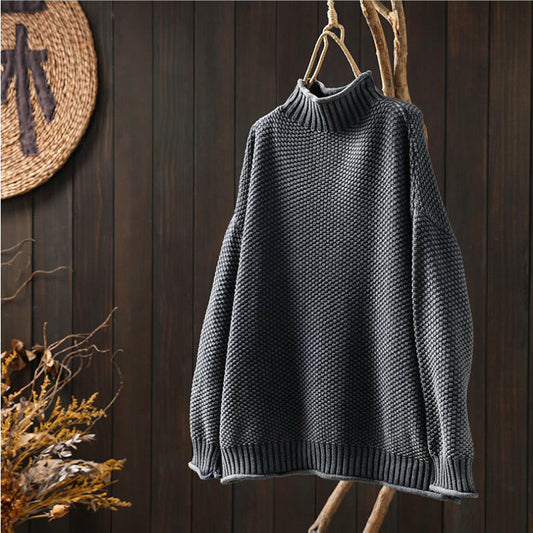 Turtleneck three-dimensional diamond knitted sweater-unitmotor™