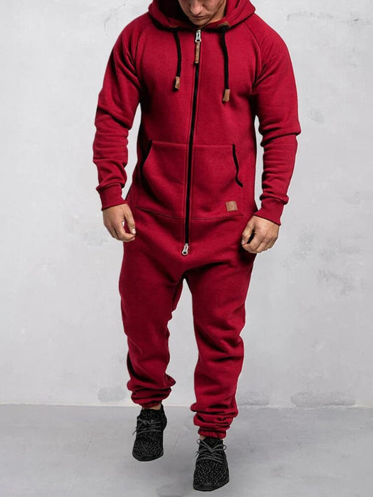 Hooded Fleece Solid Color Jumpsuit-unitmotor™