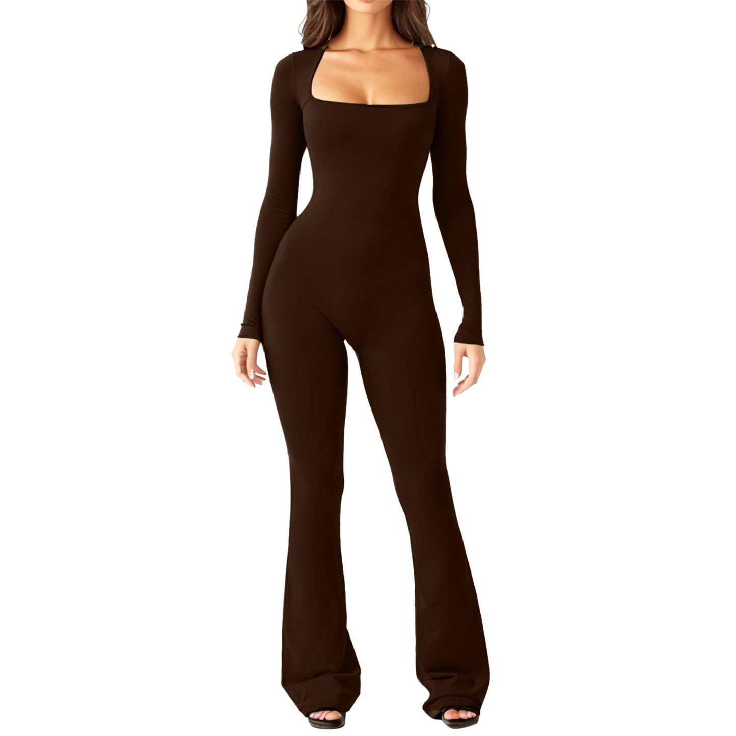 Square Neck Wide-Leg Long Sleeve Shapewear Jumpsuit-unitmotor™