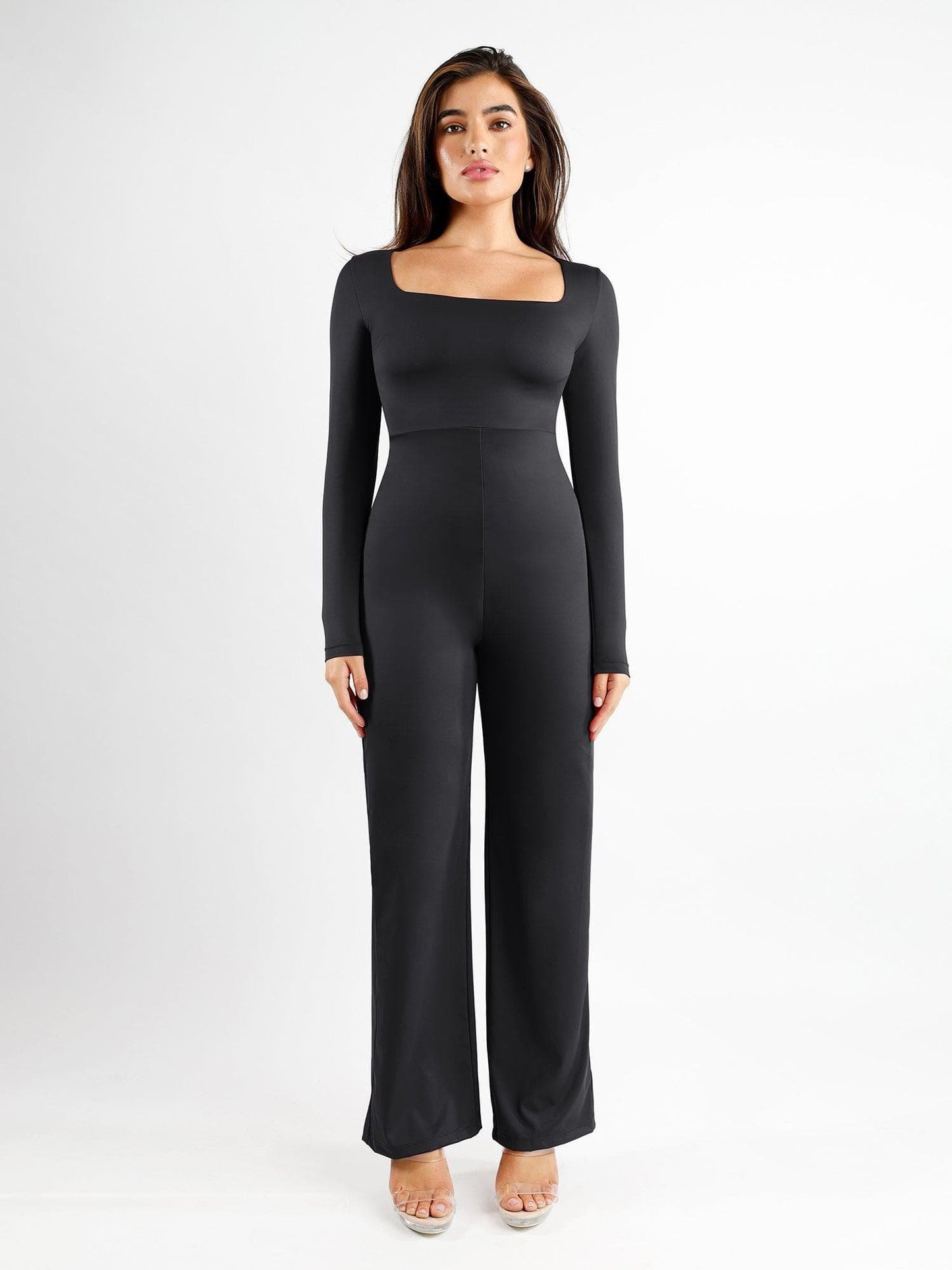 Square Neck Wide-Leg Long Sleeve Shapewear Jumpsuit-unitmotor™