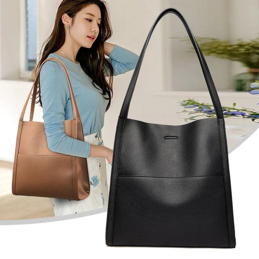 Solid color simple genuine leather shoulder bag-unitmotor™