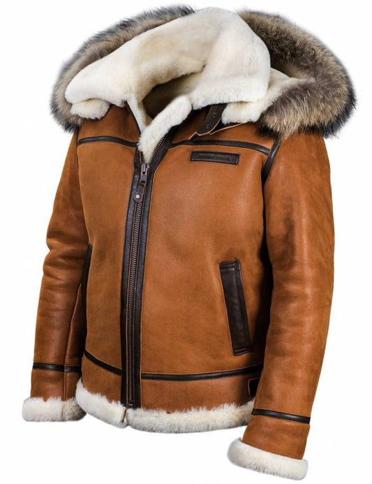 BOMBER B-3 SHEEPSKIN JACKET HOODED WHISKEY[FREE SHIPPING TODAY]-unitmotor™