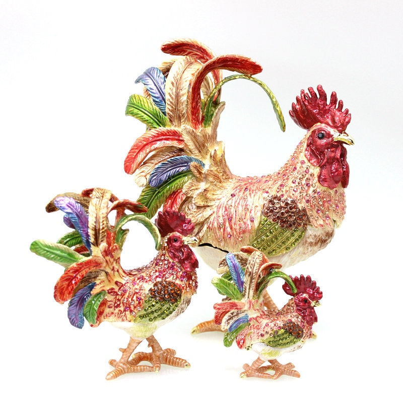 Pure Handmade Metal Enamel Color Craft Lucky Chicken Storage Box Jewelry Box-unitmotor™