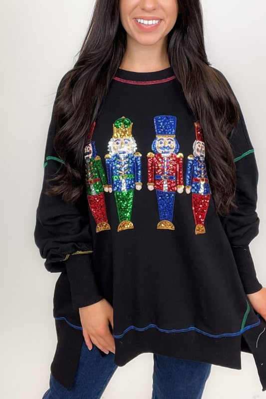 Christmas sequin print crew neck long sleeve sweatshirt-unitmotor™